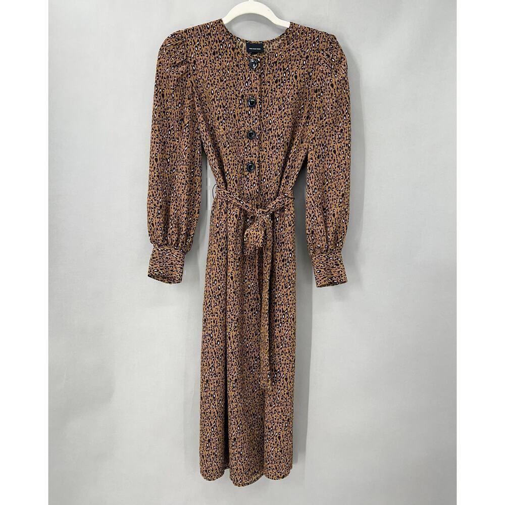 Who What Wear Leopard Print Midi Dress Womens Small‎ Long Sleeve Belted
